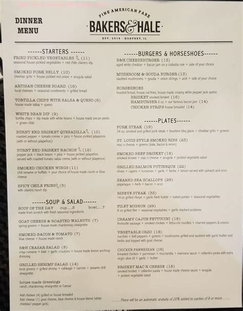 bakers and hale menu